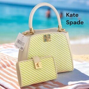 Kate Spade NWT Phoebe Straw Top Handle Crossbody Bag Lime Slush With Wallet